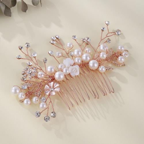 Bridal Decorative Hair Comb, Zinc Alloy, with brass wire & Polymer Clay & Crystal & Plastic Pearl, handmade, fashion jewelry & for woman 