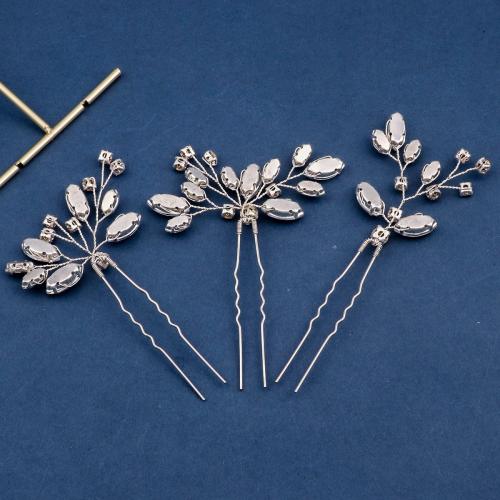 Épingles à cheveux, alliage de zinc, avec fil en laiton & cristal, fait à la main, 5 pièces & bijoux de mode & pour femme, Vendu par fixé