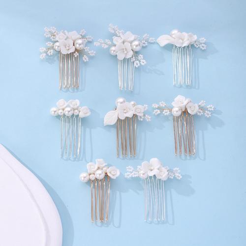 Bridal Decorative Hair Comb, Zinc Alloy, with Seedbead & brass wire & Polymer Clay & Plastic Pearl, handmade, 4 pieces & fashion jewelry & for woman 