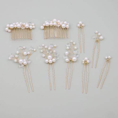 Bâton de cheveux, alliage de zinc, avec fil en laiton & cristal & perle de plastique, fait à la main, neuf pièces & bijoux de mode & pour femme, plus de couleurs à choisir, Vendu par fixé