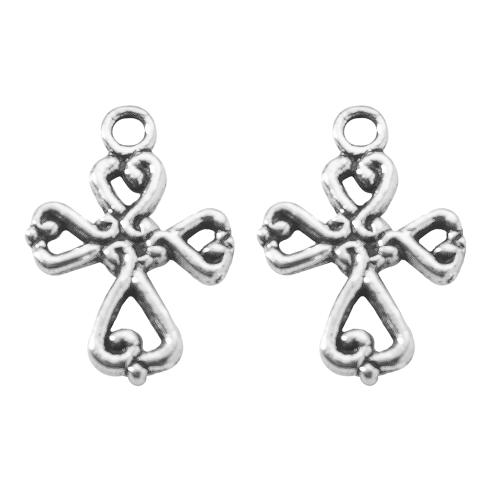 Colgantes de Aleación de Zinc en Forma Cruces, chapado en color de plata, Bricolaje, plateado, 14.1x2x19.3mm, Vendido por Bolsa