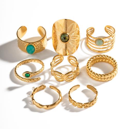 Pierre précieuse bague en acier inoxydable, Acier inoxydable 304, avec Pierre naturelle, Plaqué or 18K, bijoux de mode & styles différents pour le choix & pour femme, Vendu par PC