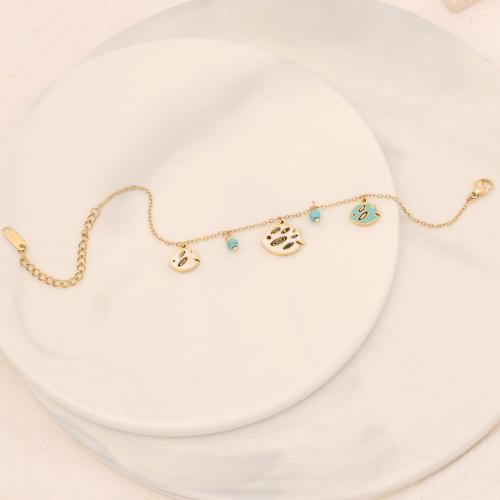 Türkis Armbänder, 304 Edelstahl, mit Türkis, mit Verlängerungskettchen von 5cm, plattiert, verschiedene Stile für Wahl & für Frau & Emaille, Goldfarbe, Länge:18 cm, verkauft von PC