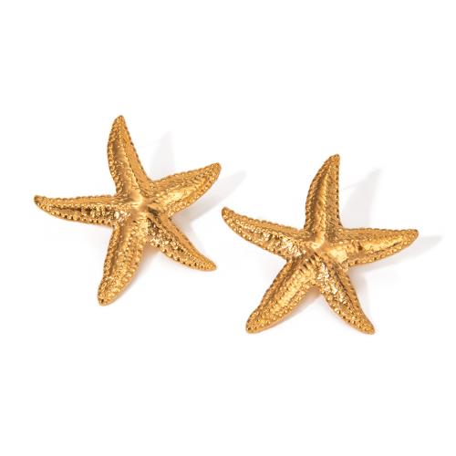 Stainless Steel Stud Earring, 304 Stainless Steel, Starfish, 18K gold plated, fashion jewelry & for woman [