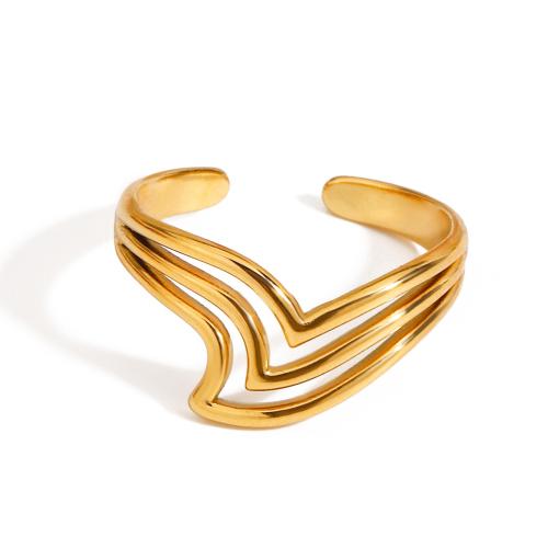 Acier inoxydable 304 Cuff Bague, Plaqué or 18K, bijoux de mode & pour femme & creux, Vendu par PC