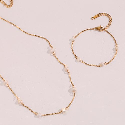 Conjuntos de joyería perlas de agua dulce natural, acero inoxidable 304, con Perlas cultivadas de agua dulce, Recubrimiento iónico al vacío, diferentes estilos para la opción & para mujer, dorado, Vendido por UD[
