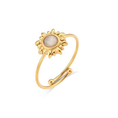 Pierre précieuse bague en acier inoxydable, Acier inoxydable 304, avec Oeil de chat, Placage ionique sous vide, bijoux de mode & différents matériaux pour le choix & pour femme, doré Vendu par PC