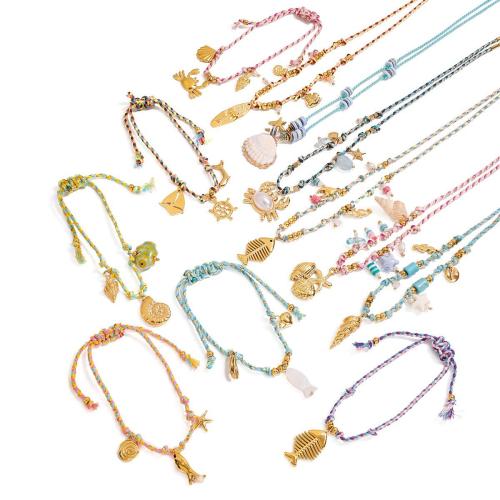 Conjuntos de joyería de acero inoxidable, acero inoxidable 304, con Hilo de algodón, chapado, diferentes estilos para la opción & para mujer, Vendido por UD[