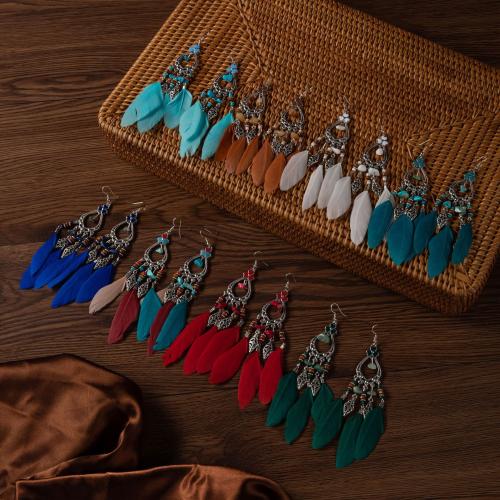 Zinc Alloy Drop Earring, with turquoise & Feather, plated, fashion jewelry & for woman & hollow 