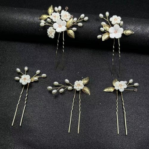 Bâton de cheveux, alliage de zinc, avec fil en laiton & argile de polymère & perle de plastique, fait à la main, 5 pièces & bijoux de mode & pour femme, plus de couleurs à choisir, Vendu par fixé
