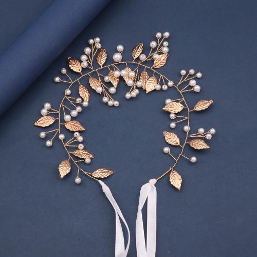 Ruban bijoux, alliage de zinc, avec fil en laiton & perle de plastique, fait à la main, bijoux de mode & pour femme, doré, Vendu par PC