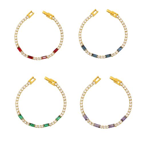 Bracelets en acier inoxydable, Acier inoxydable 304, avec zircon cubique, Placage de couleur d'or, bijoux de mode & pour femme & avec strass, plus de couleurs à choisir Environ 6.49 pouce, Vendu par PC