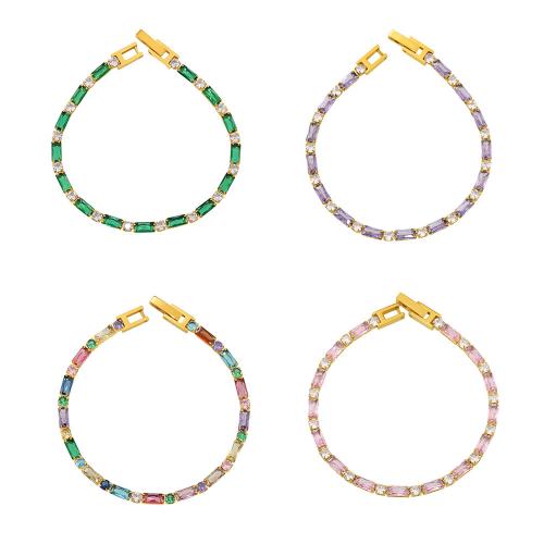 Bracelets en acier inoxydable, Acier inoxydable 304, avec zircon cubique, Plaqué or 18K, bijoux de mode & pour femme, plus de couleurs à choisir Environ 6.88 pouce, Vendu par PC