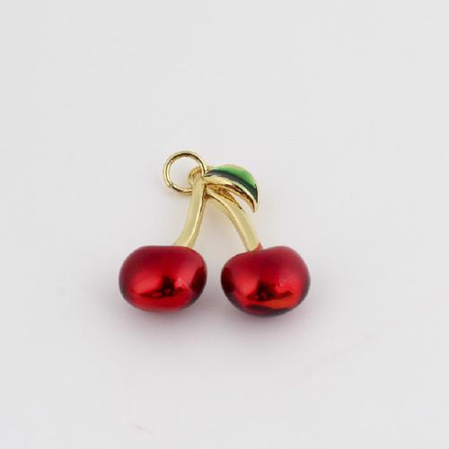Pendentifs de Émail laiton , cerise, Placage de couleur d'or, DIY & émail Vendu par PC
