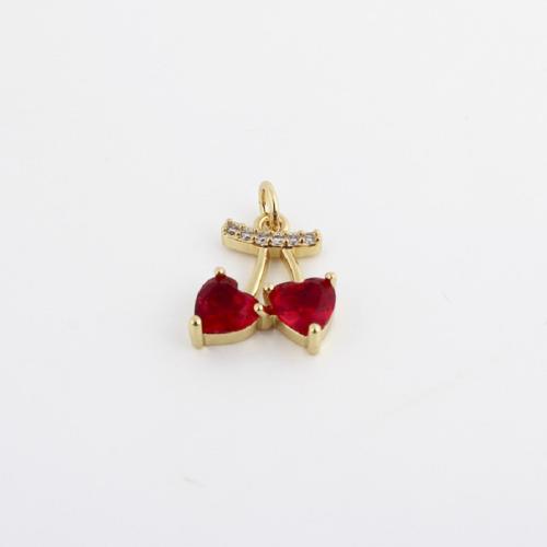 Cubic Zirconia Micro Pave Brass Pendant, Cherry, gold color plated, DIY & micro pave cubic zirconia 