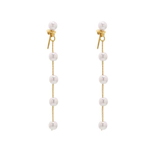 South Sea Shell Drop Earrings, 304 Stainless Steel, with Shell Pearl, plated, fashion jewelry & for woman, golden [
