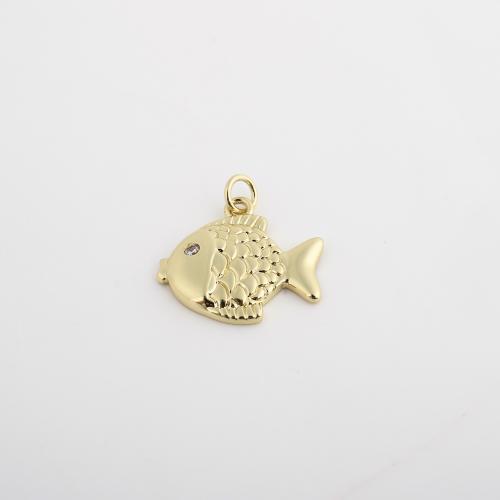 Cubic Zirconia Micro Pave Brass Pendant, Fish, gold color plated, DIY & micro pave cubic zirconia 