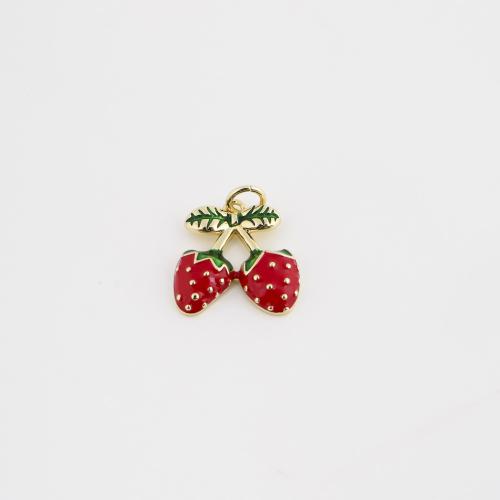 Pendentifs de Émail laiton , fraise, Placage de couleur d'or, DIY & émail Vendu par PC