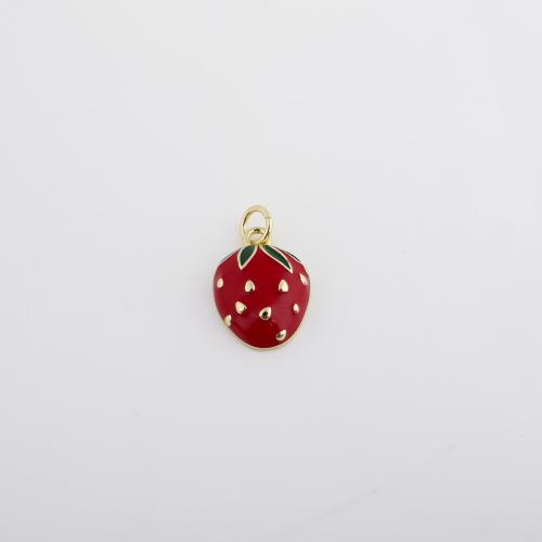 Pendentifs de Émail laiton , fraise, Placage de couleur d'or, DIY & émail Vendu par PC