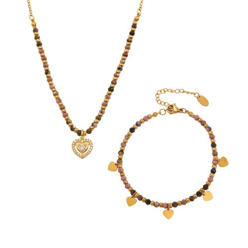 Ensembles-cadeaux bijoux, Acier inoxydable 304, avec Pierre naturelle, Placage, bijoux de mode & styles différents pour le choix & pour femme, doré, Vendu par PC