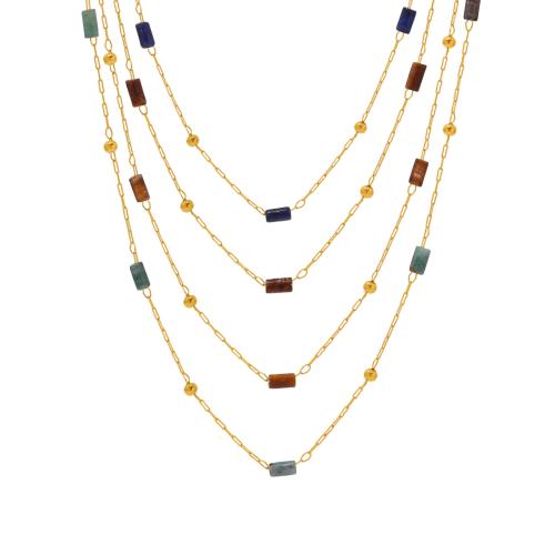 Colliers de pierres précieuses, Acier inoxydable 304, avec Pierre naturelle, Placage, bijoux de mode & différents matériaux pour le choix & pour femme, doré, Vendu par PC