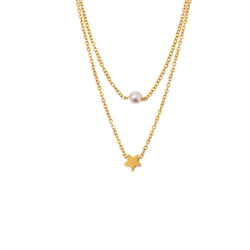 ステンレス鋼のジュエリーネックレス, 304ステンレススチール, とともに シェルパール, メッキ, ダブルレイヤー & ファッションジュエリー & 女性用, 無色, 売り手 パソコン