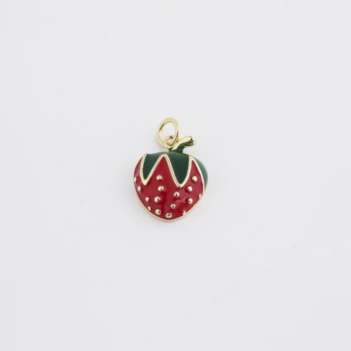 Pendentifs de Émail laiton , fraise, Placage de couleur d'or, DIY & émail Vendu par PC