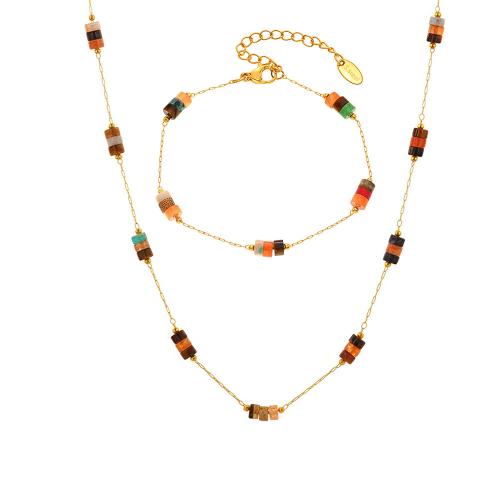 Parures de bijoux en acier inoxydable, Acier inoxydable 304, avec Pierre naturelle, Placage de couleur d'or, bijoux de mode & styles différents pour le choix & pour femme, multicolore, Vendu par PC[
