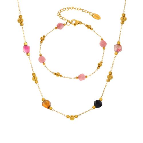 Conjuntos de joyería de acero inoxidable, acero inoxidable 304, con Piedra natural, chapado en color dorado, diferentes materiales para la opción & diferentes estilos para la opción & para mujer, más colores para la opción, Vendido por UD[