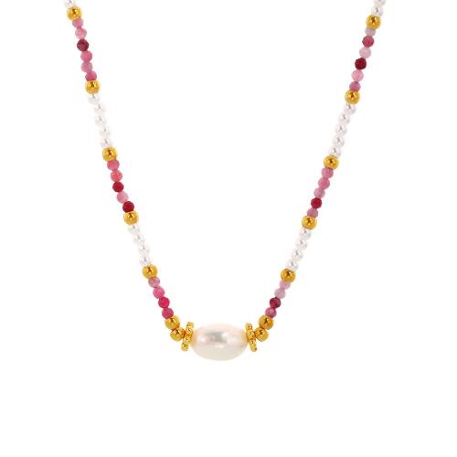 Collier de perles d'eau douce , Acier inoxydable 304, avec Pierre naturelle & Shell Pearl & perle d'eau douce cultivée, Placage, bijoux de mode & différents matériaux pour le choix & pour femme, multicolore, Vendu par PC