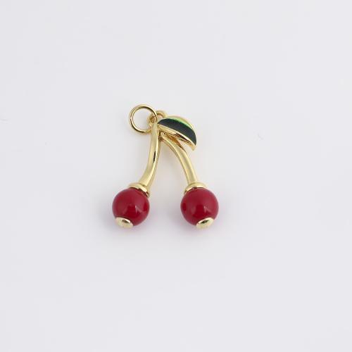 Pendentifs de Émail laiton , cerise, Placage de couleur d'or, DIY & émail Vendu par PC