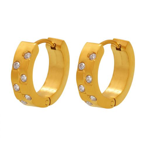 Stainless Steel Huggie Hoop Earring, 304 Stainless Steel, with Cubic Zirconia, 18K gold plated, fashion jewelry & for woman 