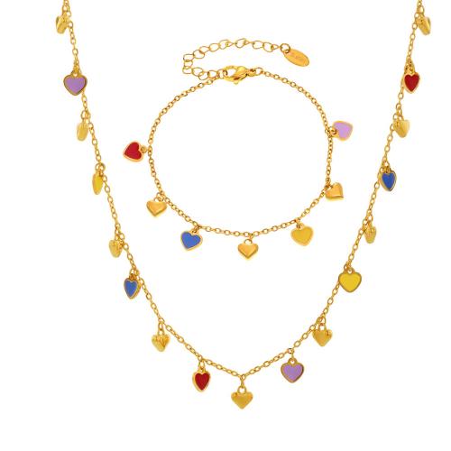 Ensembles de bijoux en acier inoxydable émaillé, Acier inoxydable 304, Placage, styles différents pour le choix & pour femme, plus de couleurs à choisir, Vendu par PC