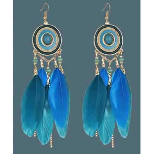 Mode boucle d'oreille plume, avec cristal, bijoux de mode & pour femme, plus de couleurs à choisir, Vendu par paire