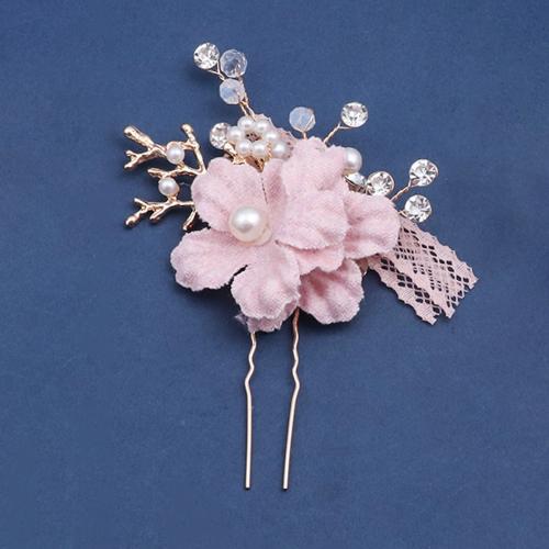 Bâton de cheveux, alliage de zinc, avec fil en laiton & tissu & cristal & perle de plastique, fait à la main, bijoux de mode & pour femme, Vendu par PC