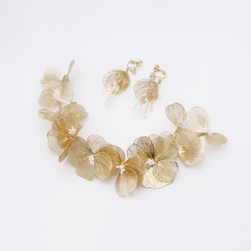 Zinc Alloy Hair Jewelry Set, with Seedbead & brass wire & Plastic Pearl, plated, fashion jewelry & for woman, golden, Headband :30cm \\ nEarrings : 