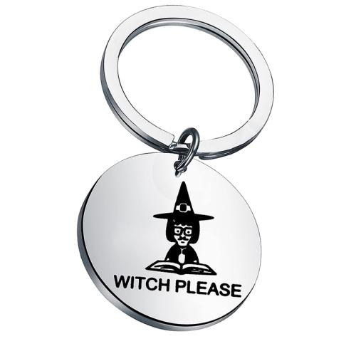 Porte-clés en acier inoxydable, Acier inoxydable 304, Plat rond, avec le motif de lettre & pour femme, couleur originale, 30mm, Vendu par PC