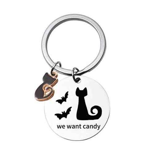 Porte-clés en acier inoxydable, Acier inoxydable 304, Plat rond, avec le motif de lettre & pour femme & émail, 30mm, Vendu par PC