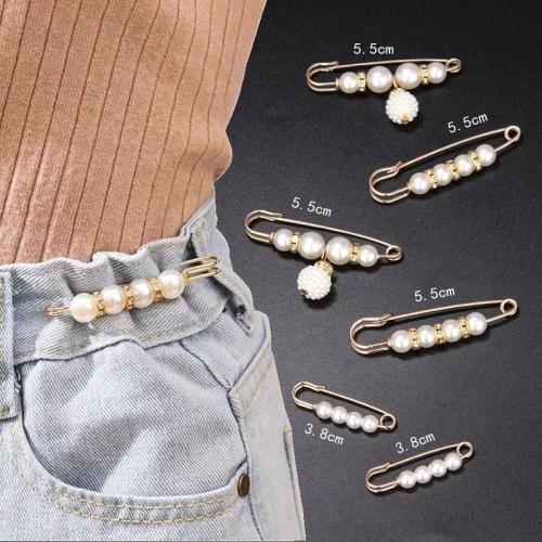 Broche Perle en plastique, avec alliage de zinc, styles différents pour le choix & pour femme & avec strass, Vendu par fixé[