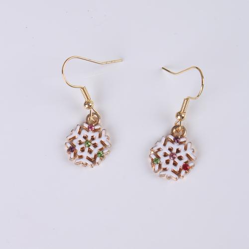 alliage de zinc Boucle d'oreille goutte, flocon de neige, Placage de couleur d'or, Conception de Noël & pour femme & émail & avec strass Vendu par paire