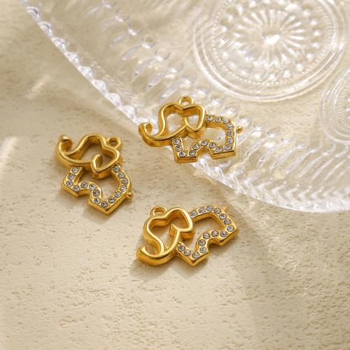Pendentifs d'animaux en acier inoxydable , Acier inoxydable 304, éléphant, Placage de couleur d'or, DIY & avec strass, Vendu par PC