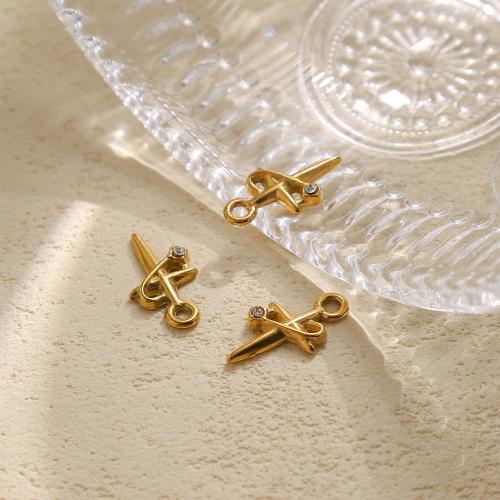 pendentifs En acier inoxydable de Croix , Acier inoxydable 304, Placage de couleur d'or, DIY & pavé de micro zircon, Vendu par PC