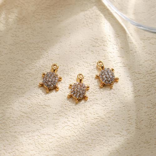Pendentifs d'animaux en acier inoxydable , Acier inoxydable 304, tortue, Placage de couleur d'or, DIY & avec strass, Vendu par PC