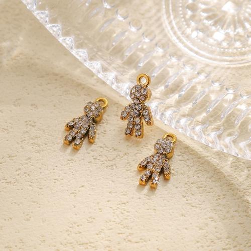 Rhinestone Stainless Steel Pendants, 304 Stainless Steel, gold color plated, DIY & micro pave cubic zirconia 