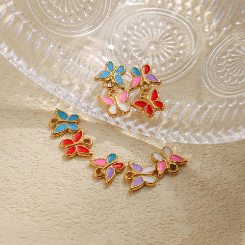 Enamel Stainless Steel Pendant, 304 Stainless Steel, Butterfly, gold color plated, DIY 