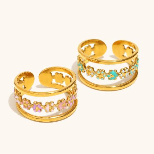 Émail Bague en Acier inoxydable , Acier inoxydable 304, Placage de couleur d'or, Réglable & pour femme & émail, plus de couleurs à choisir, Vendu par PC