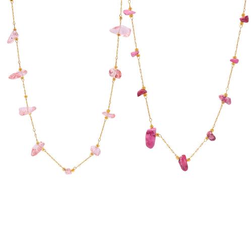 Colliers de pierres précieuses Chip, Acier inoxydable 304, avec Pierre naturelle, Placage de couleur d'or, bijoux de mode & pour femme, plus de couleurs à choisir, Vendu par PC