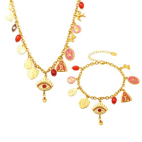 Ensembles de bijoux en acier inoxydable émaillé, Acier inoxydable 304, avec Pierre naturelle & zircon cubique, Placage ionique sous vide, styles différents pour le choix & pour femme, plus de couleurs à choisir, Vendu par PC