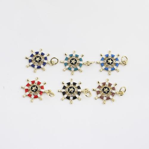 Pendentifs de Émail laiton , roue de bateau, DIY & pavé de micro zircon & émail & creux, plus de couleurs à choisir Vendu par PC