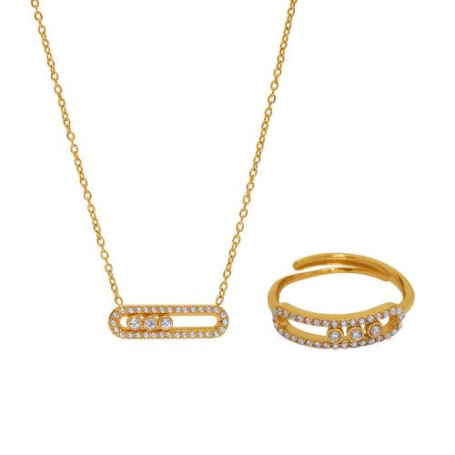 Cubic Zirconia Micro Pave Ensembles de bijoux en acier inoxydable, Acier inoxydable 304, avec zircon cubique, Placage, styles différents pour le choix & pour femme & creux, plus de couleurs à choisir, Vendu par PC